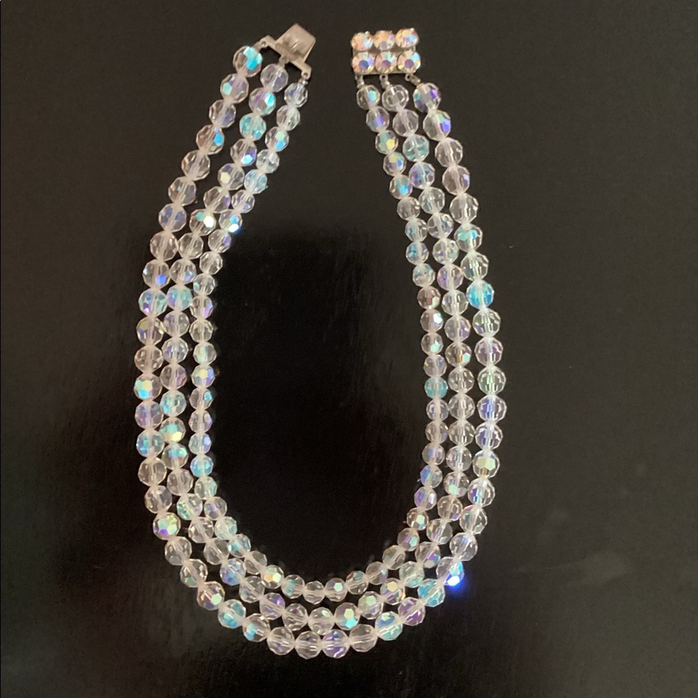 Three strand crystal beaded necklace